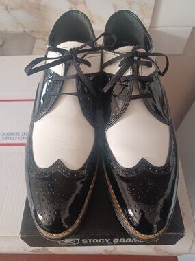 Men's Stacey Adams Black & White Oxford Shoes, Sz 9